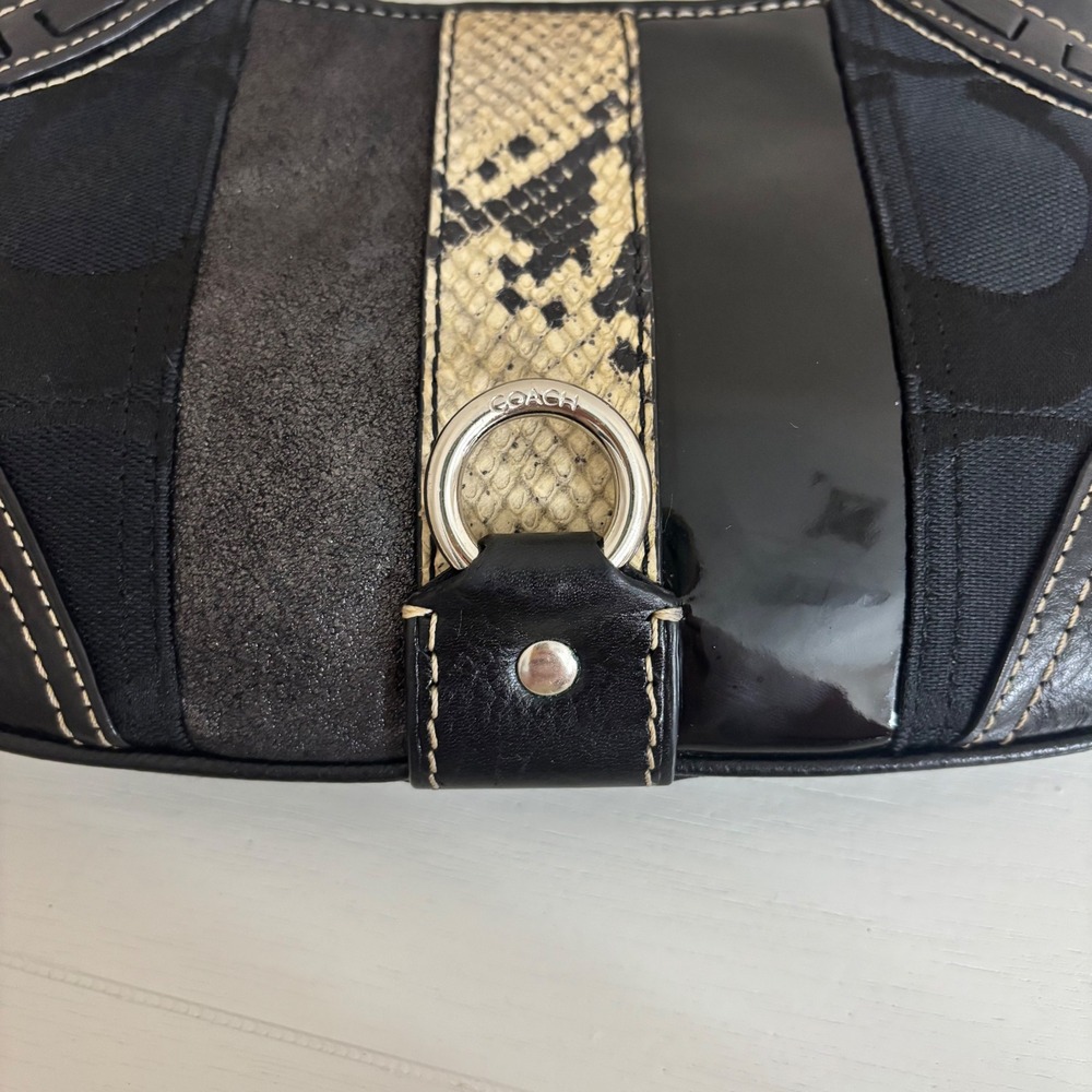 Coach Hampton Signature Mini Shoulder Bag Black Leather Snakeskin Baguette 10287 - Picture 7 of 10